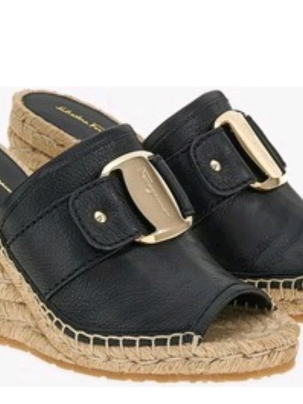 Salvatore Ferragamo Kamora Black Wedge GOLD Hardware Size 9.5 MSRP $850 NWB